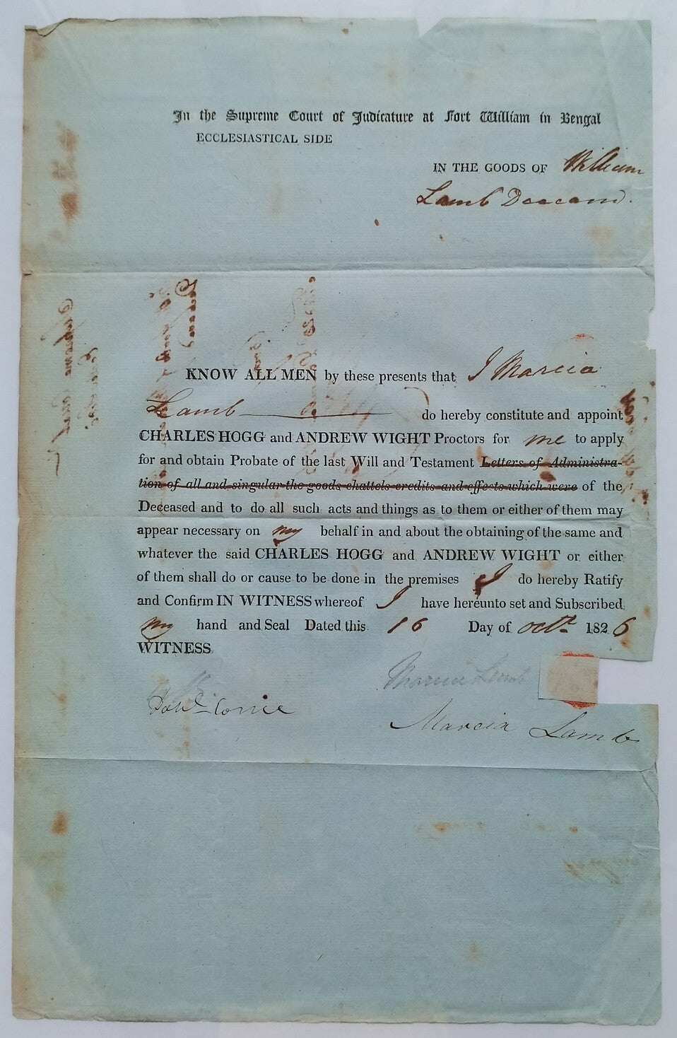 AOP India 1826 Supreme Court, Fort Williams, Calcutta document
