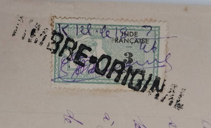 AOP French India 3fa revenue stamp on 1946 4 page KARIKAL document