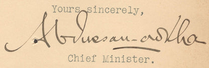 India 1933 crested letter THE PALACE RAMPUR signed Chief Minister