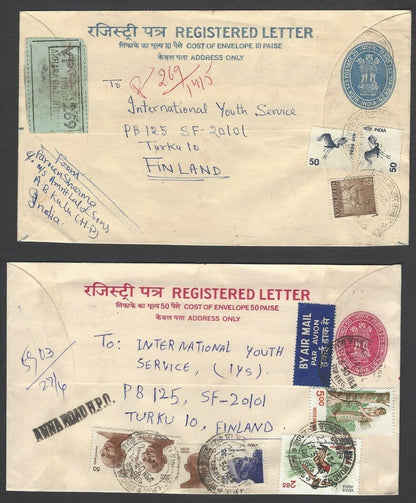 India 8 different registered envelope uprated & used to Finland (8)