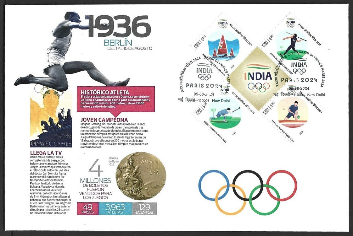 India 2024 Olympics block on private BERLIN 1936 FDC