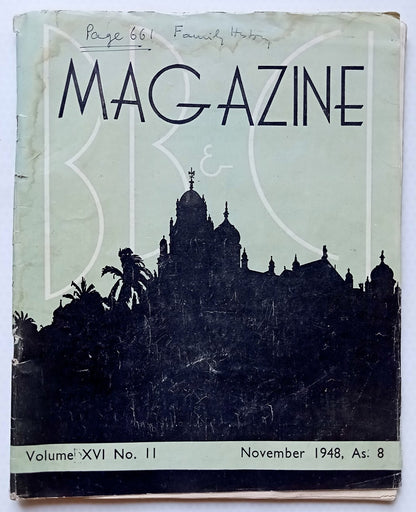 BB&CI RAILWAY MAGAZINE Nov 1948 issue - Bombay, Baroda & Central India Railway