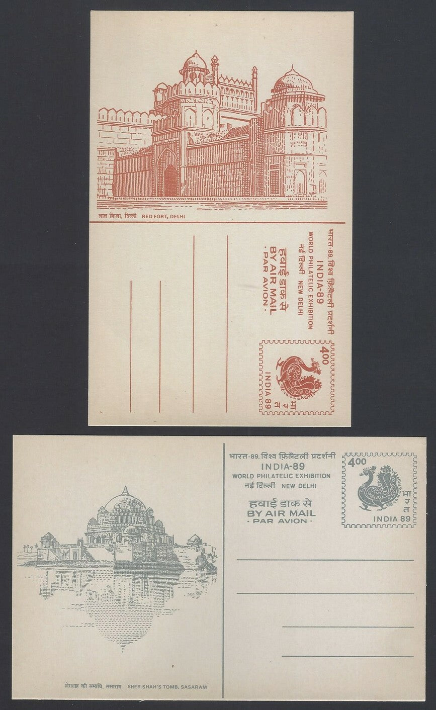 India 1989 INDIA-89 set of 7 pictorial Airmail postal cards