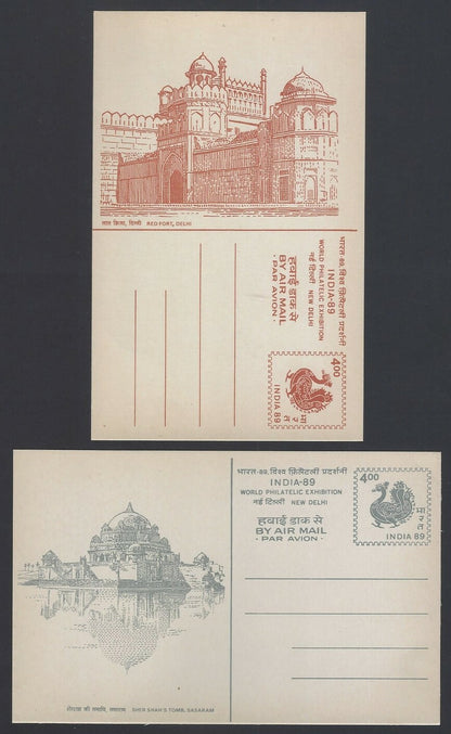 India 1989 INDIA-89 set of 7 pictorial Airmail postal cards