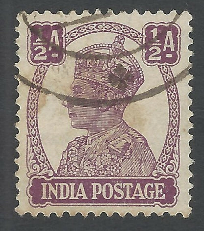 India KGVI 1940-43 1/2a watermark inverted used SG 266w £38