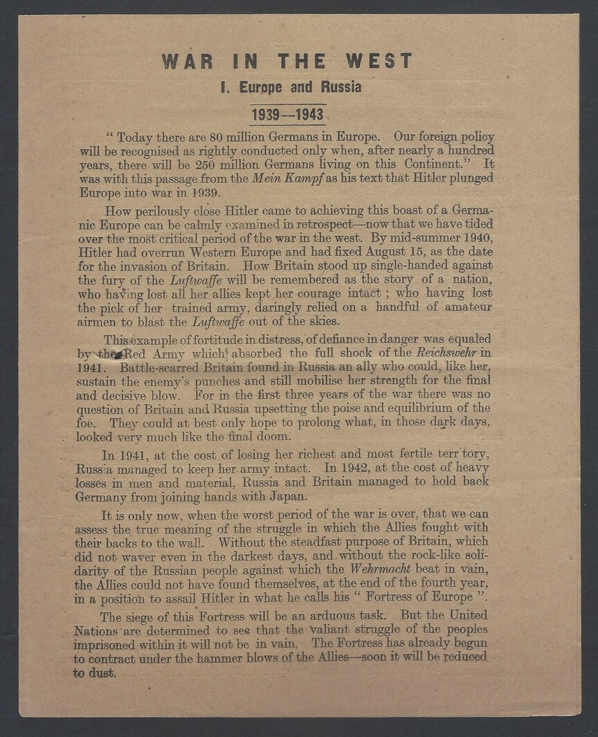 AOP India WW2 propaganda War in the West I. Europe & Russia leaflet