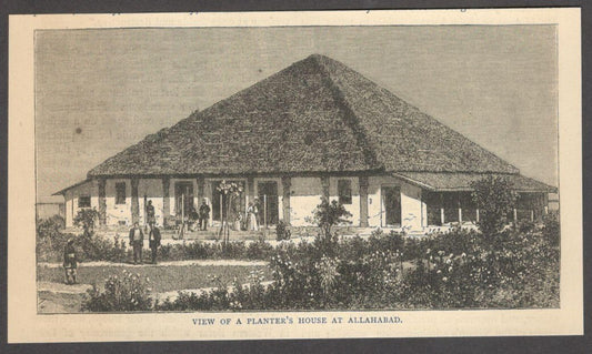 India VIEW OF PLANTER'S HOUSE ALLAHABAD engraved print - Rousslet 1876 6.5"x3.5"