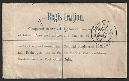 (AOP) GB KGV 4 1/2d registered envelope used Ipswich to Jaipur, India