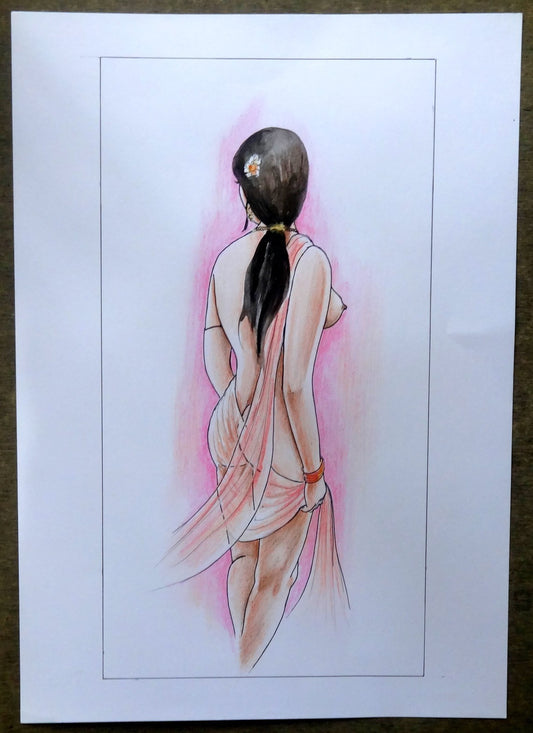 Nude Indian Beauty watercolours, crayons & ink on card 11.5” x 17.5”