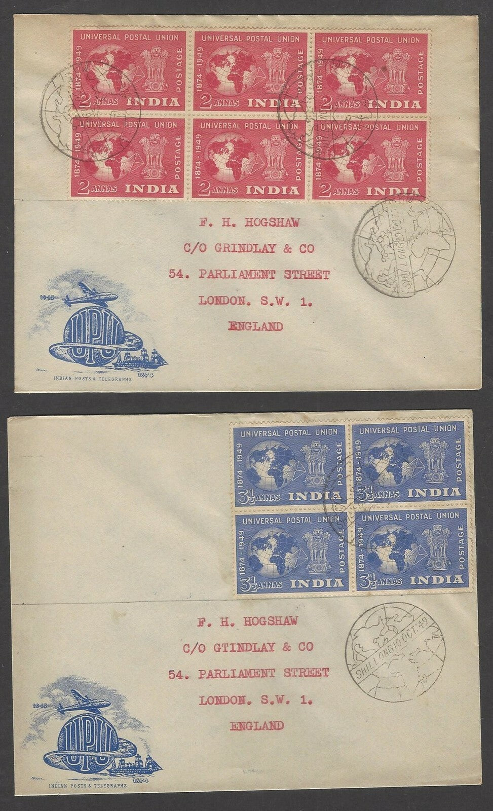 India 1949 UPU multiples on FDCs to UK (4) Unusual