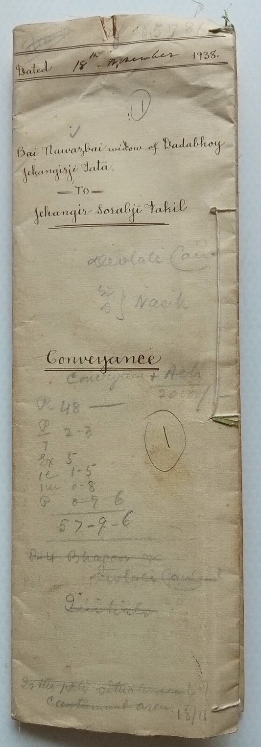 AOP India 1938 indenture signed NAVAZBAI TATA w/o Dadabhoy Jehangir Tata
