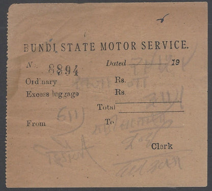 AOP India Bundi State Motor Service Bus ticket 1920s-30s