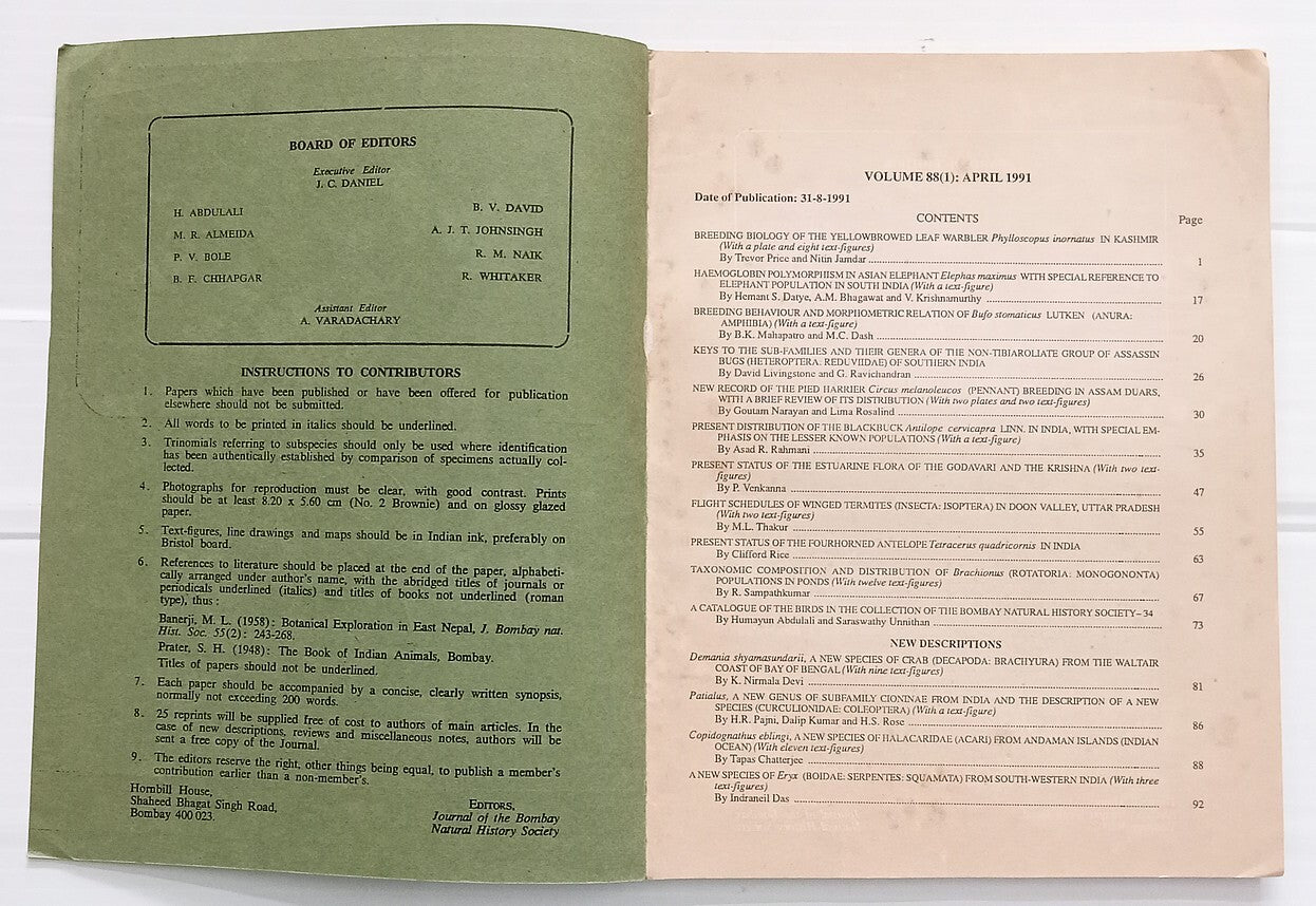 AOP India JOURNAL OF THE BOMBAY NATURAL HISTORY SOCIETY April 1991