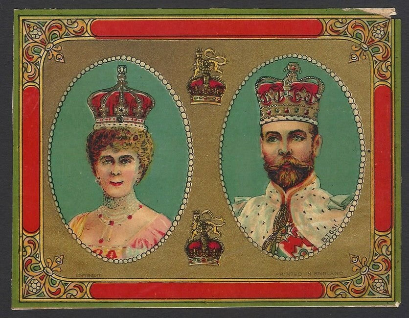 AOPIMT India vintage litho product label King George & Queen Mary 10x14cm