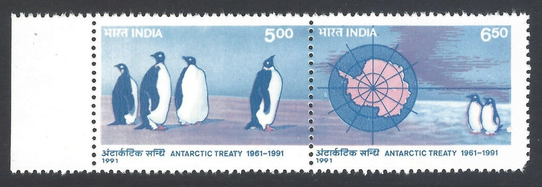 AOP India # 1284 1991 30th Ann. Of Antarctic Treaty se-tenant pair MNH