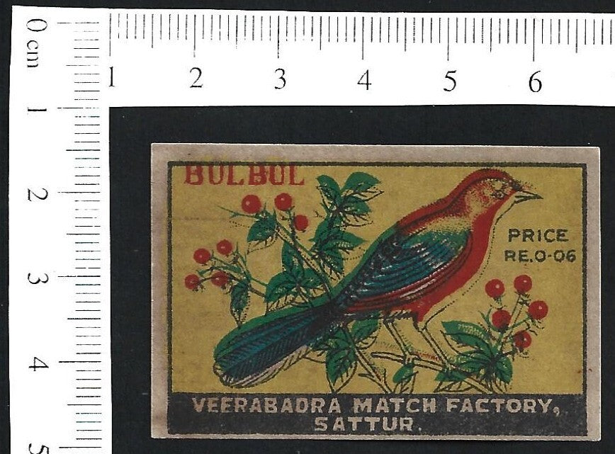 India vintage 1940s-50s matchbox label BULBUL Bird