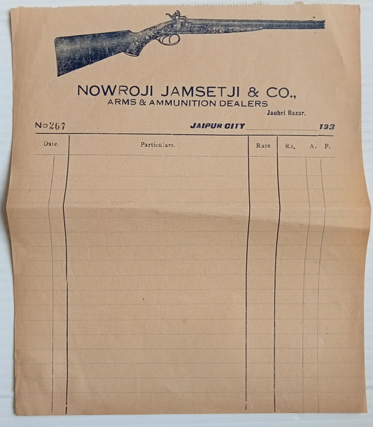 AOP India 1930 illustrated billhead ARMS & AMMUNITION DEALERS Jaipur city unused