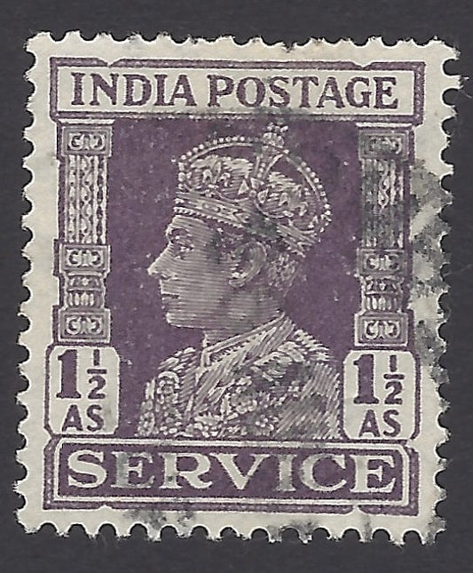 India King George VI 1939 Official 1 1/2a INVERTED WATERMARK used SG O146bw