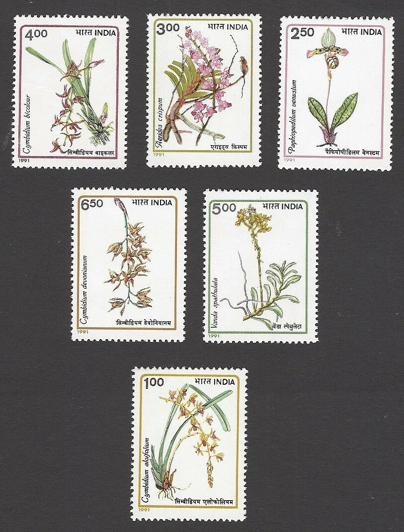 India 1991 Orchids 6v MNH