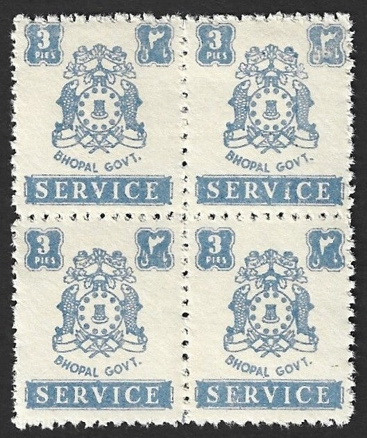 India Bhopal State 1944-49 3p MNH block of 4 SG O350 £4