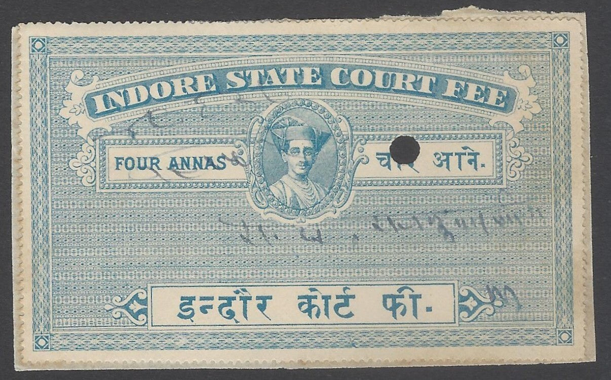 AOP India Indore State Court Fee 4a pale blue