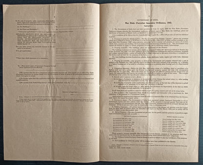India WW2 1940-42 WAR RISKS (GOODS) INSURANCE ORDINANCE documents