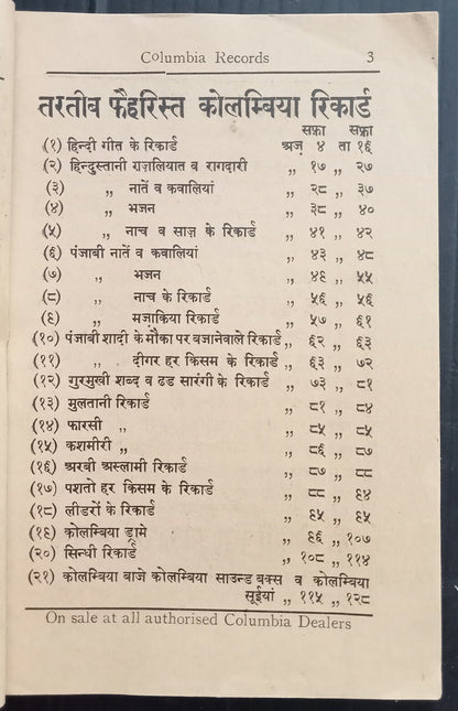 AOPIMT India COLUMBIA 78rpm records price list 1938