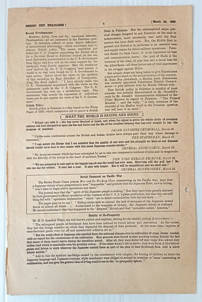 AOP India 1944 WW2 Propaganda rag BEHIND THE HEADLINES THE BATTLE OF BURMA 8pgs