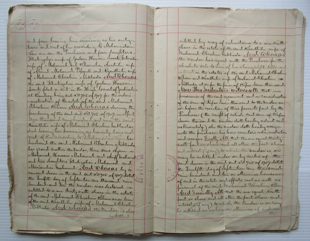 India 1910 Assignment document with Special Adhesive KEdVII 20R, 50R