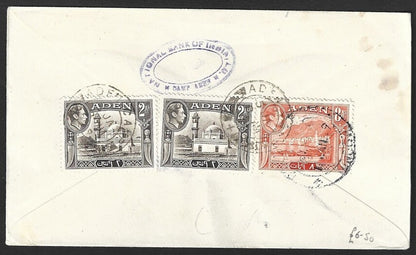 Aden KGVI King George VI 1949 cover to India