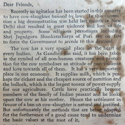 India 1966 monthly Sarva Seva Sangh prescient INDIA & THE COW