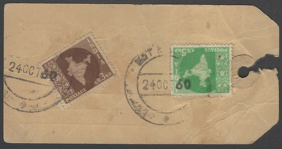 AOPIMT India 1960 parcel tag with Maps 3np & 5np