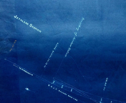 India 1899 Jetalsar Rajkot Railway signed LAND PLAN map blue print 20.5” x 36”