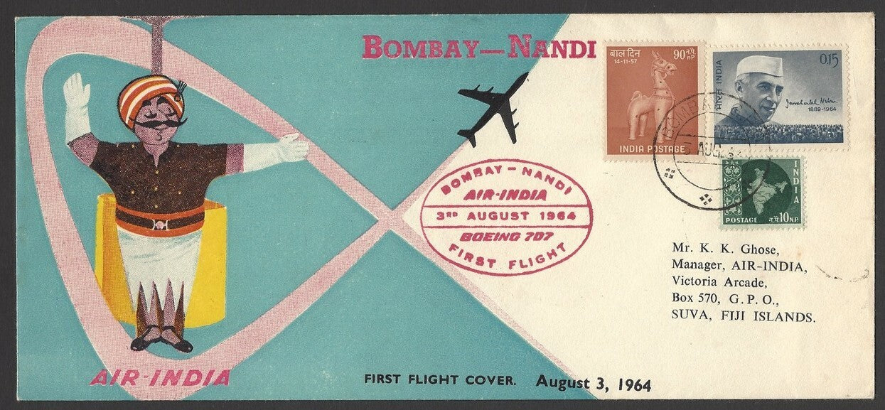 Fiji 1962 Nandi – Bombay & Bombay – Nandi Air India First Flight covers (2)