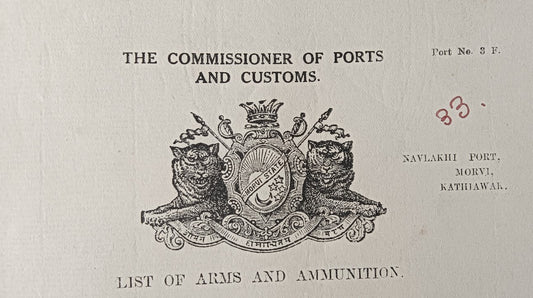 India 1936 Navlakhi Port Morvi SS NIRVANA Captan signed Arms List - 4 ROCKETS