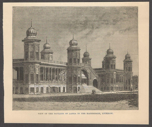 India PALVILION OF LANKA IN KAISERBAGH engraved print - Rousslet 1876 6.5"x5.5"