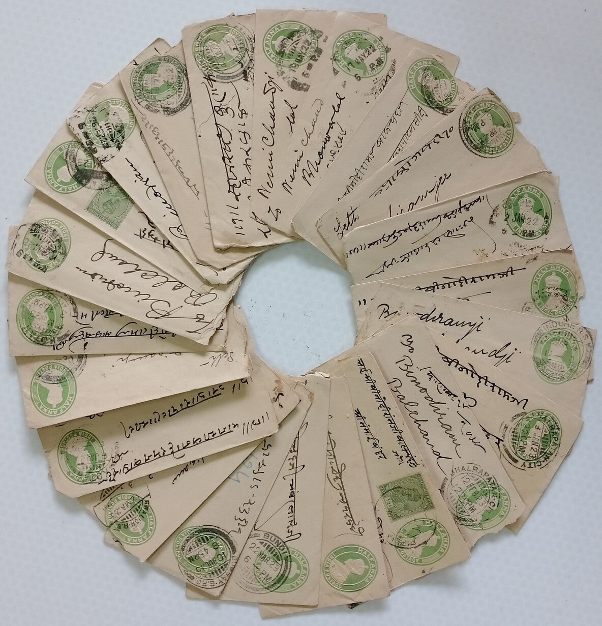 AOP India KGV 1/2a green envelopes x 100 selected for condition WHOLESALE