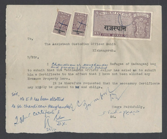 India revenues Custodian of Evacuee Properties document wi 1948 CUSTODIAN FEES
