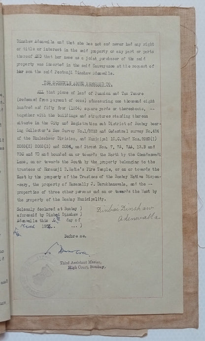 AOP India 1951 Indenture with KGVI 3R Special Adhesive (revenue) & 1R Court Fee