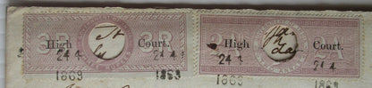 India QV 1869 HIGH COURT 2a & 3R lilac on 1869 document