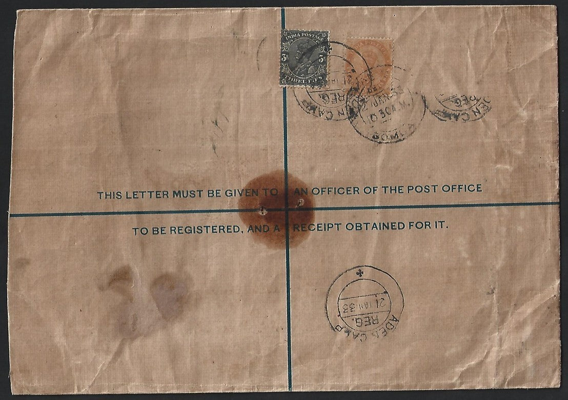 India used in ADEN large KGV registered envelope
