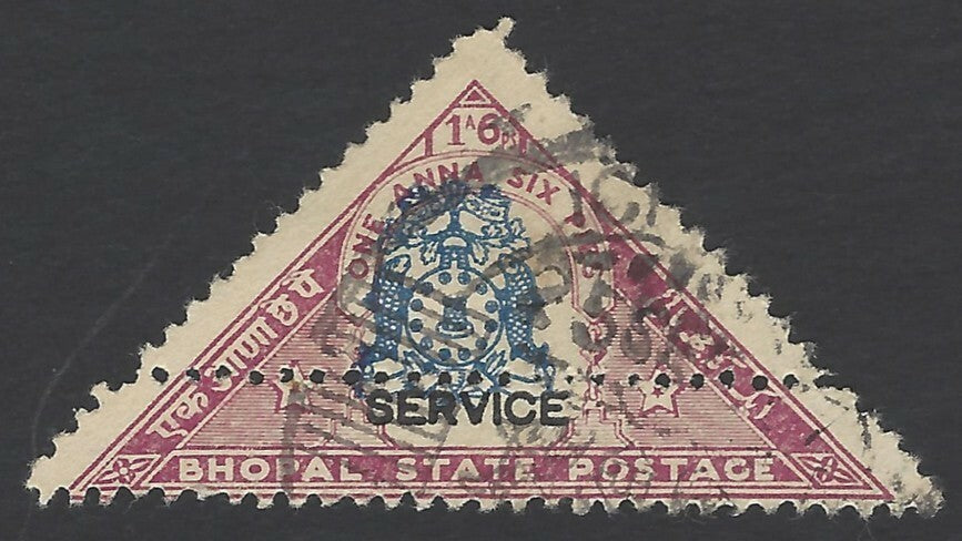 India Bhopal 1935-9 1 1a6p triangle double perf error used SG 331