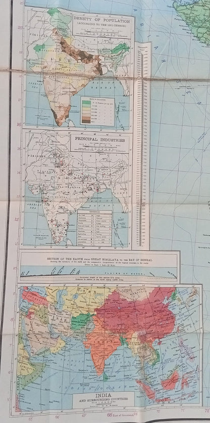 Survey of India 1972 large canvas map India & Adjacent Countries 64" x 72"