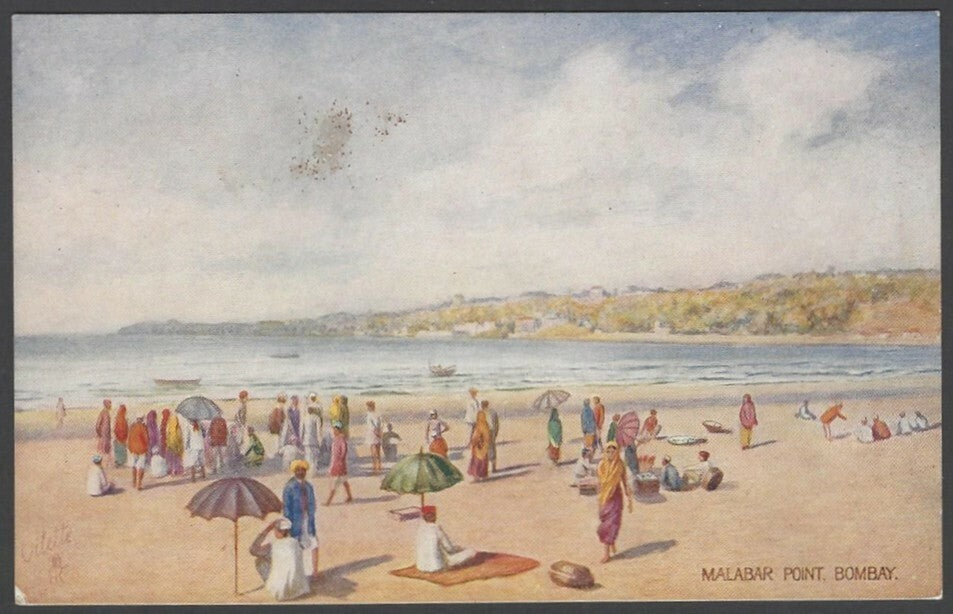 India BOMBAY vintage Art postcard Malabar Point Bombay