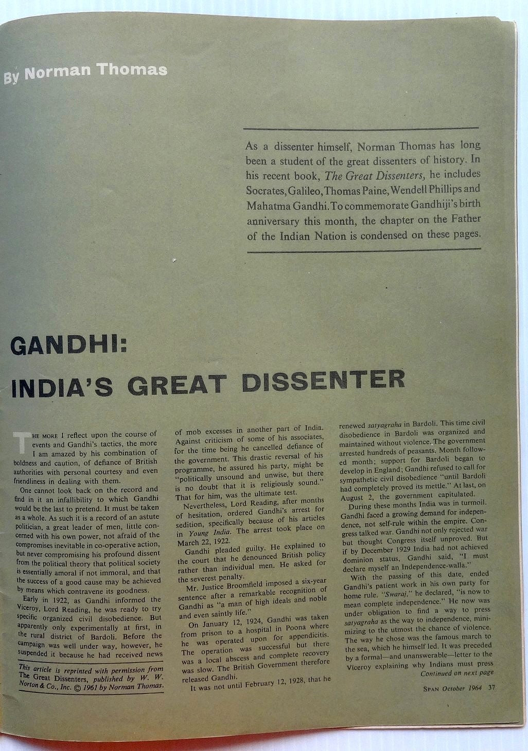 India SPAN Oct 1964 issue GANDHI: THE GREAT DISSENTER etc