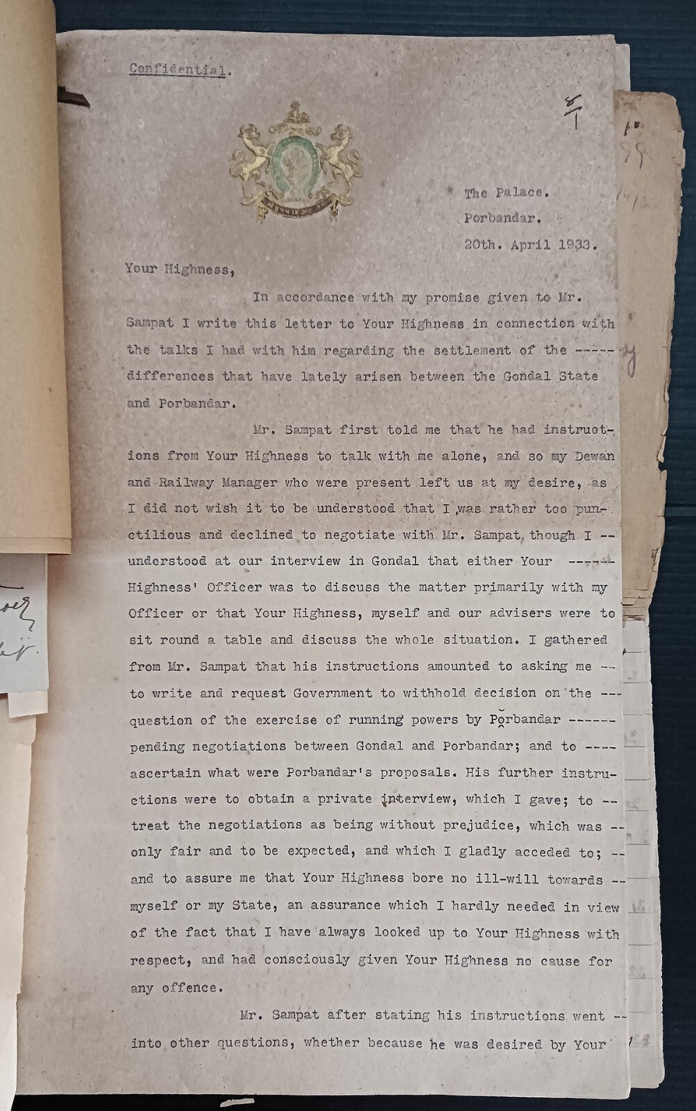 India 1933 Gondal Porbandar Dispute correspondence incl. 20 signed by Maharajas