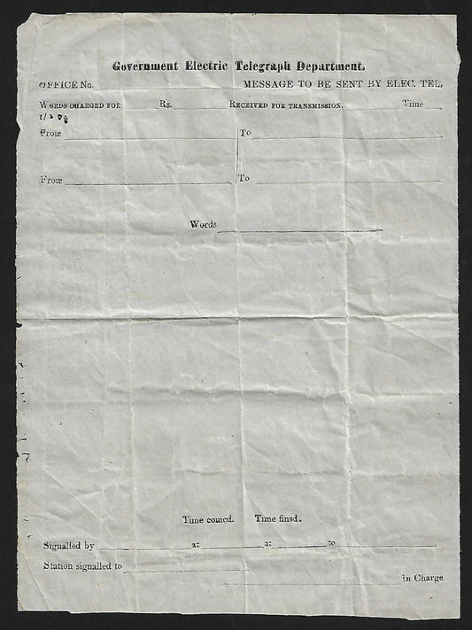 India GOVERNMENT ELECTRIC TELEGRAPH DEPARTMENT telegram unused