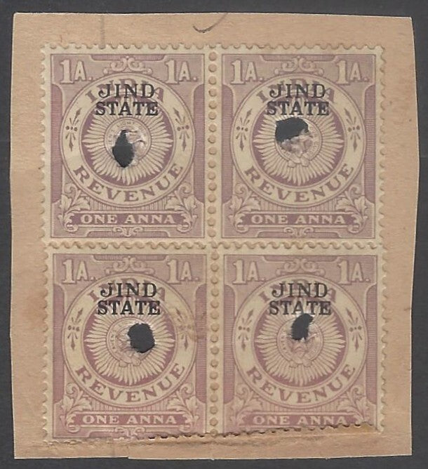 AOP India JIND State revenue 1a brown block of 4