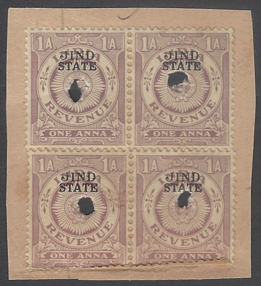 AOP India JIND State revenue 1a brown block of 4
