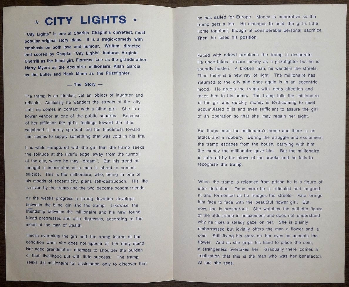 India herald for 1970s release of 1931 CITYLIGHTS Chalie Chaplain
